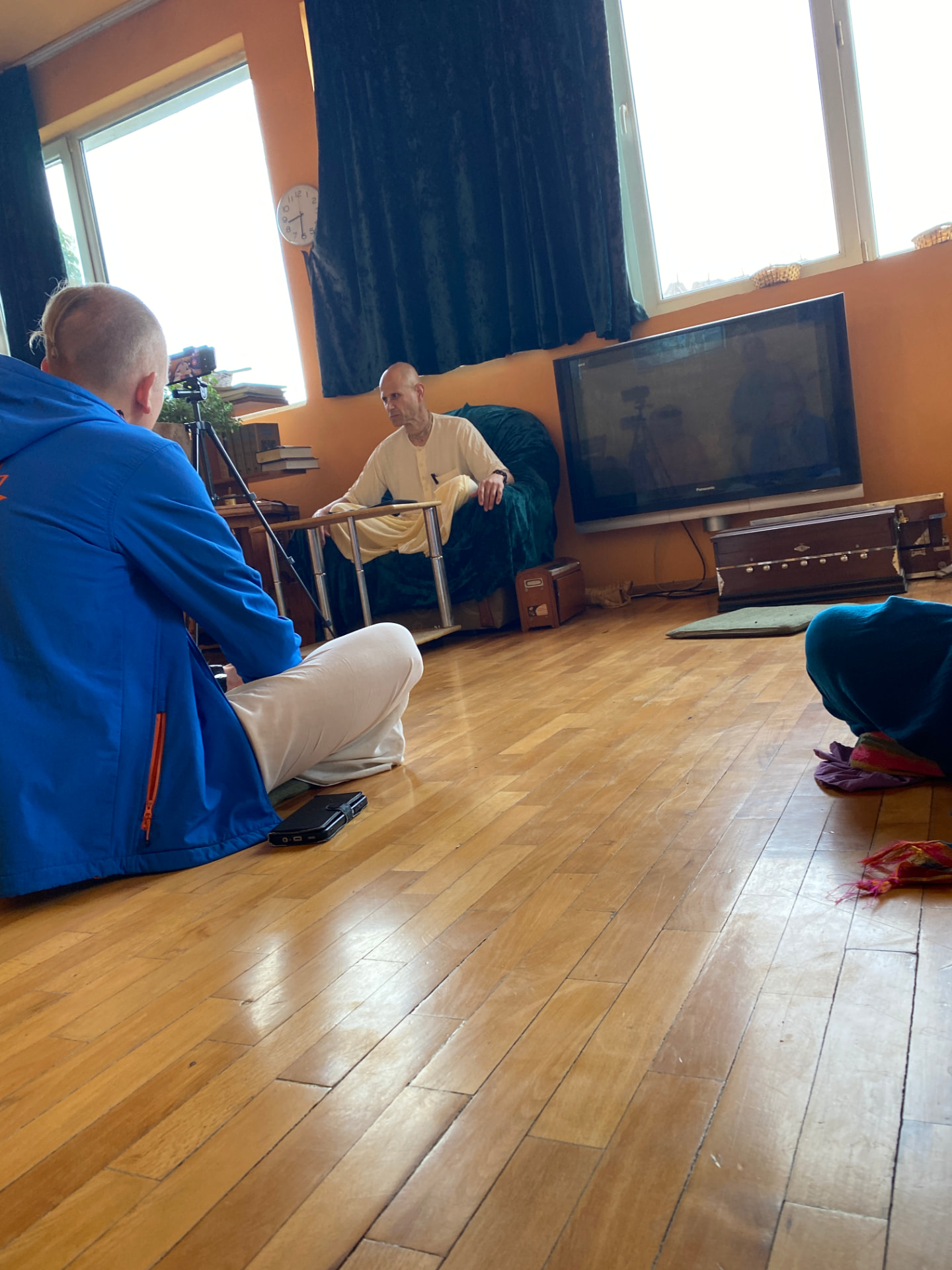 A class in the temple room — listening and sharing
