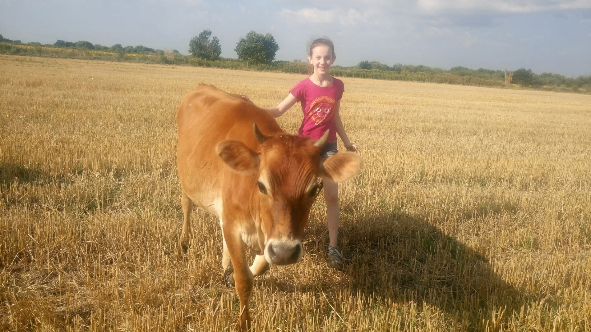 A young devotee with her beloved cow in the summer fields